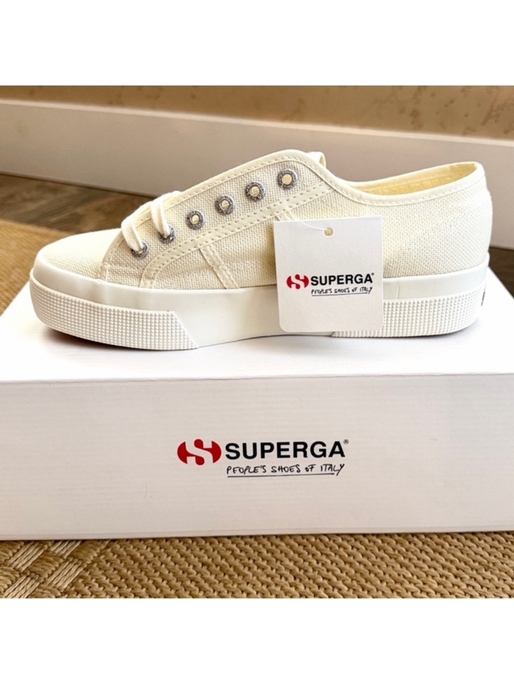 Superga Women's 2790 Beige-Natural Canvas Platform Sneaker—7.5 - Picture 6 of 13
